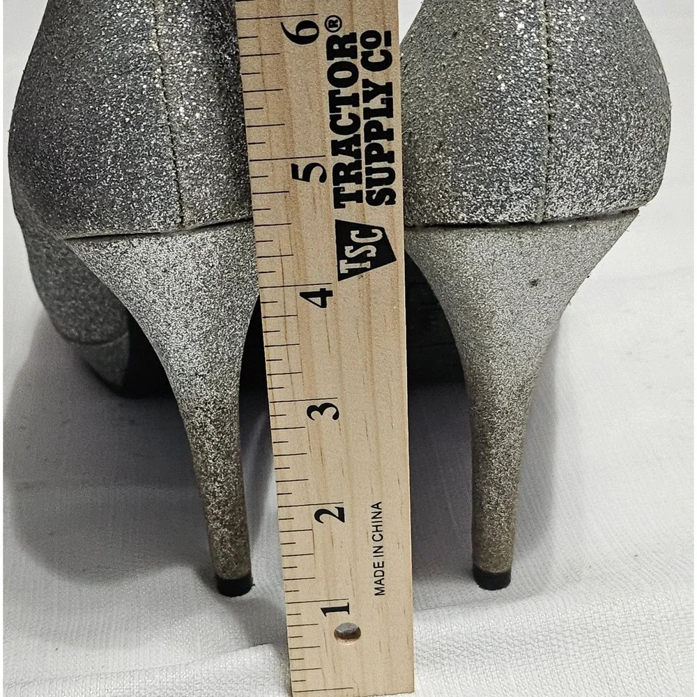 Fioni Luster Silver Glitter Peep Toe Platform Stiletto Heels Shoes Womens 7.5‎